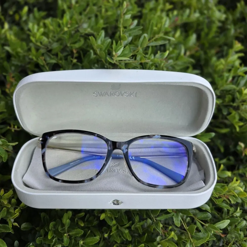 women eye glasses frames swarovski Blue Tortoise Shell Silver teardrop Crystal